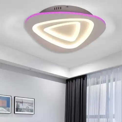 Lustra LED cu telecomanda, alba, asimetrica, 74W, trei tipuri de lumina calda/naturala/rece si RGB, dimabila, 41x40x6cm, aplicata, moderna 3727