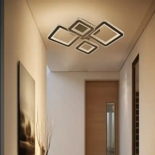 Lustra LED cu telecomanda, neagra, patrata, 160W, trei tipuri de lumina calda/naturala/rece, dimabila, 73x54x12cm, aplicata, moderna 2737