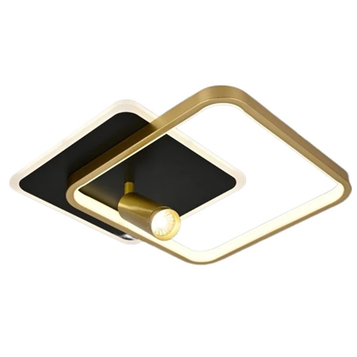 Lustra LED cu telecomanda, aurie cu negru, patrata, 76W, trei tipuri de lumina calda/naturala/rece, dimabila, 35x35x10cm, aplicata, moderna 2723