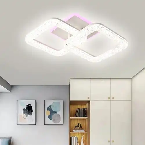 Lustra LED cu telecomanda, alba, patrata, 47W, trei tipuri de lumina calda/naturala/rece si RGB, dimabila, 64x42x13cm, aplicata, moderna 2643