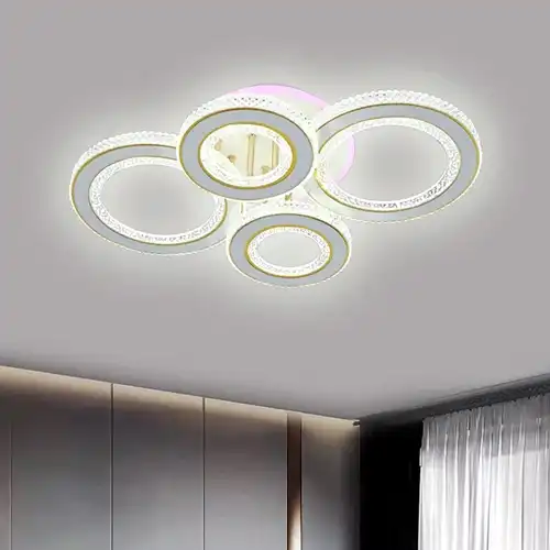 Lustra LED cu telecomanda, alba cu auriu, rotunda, 71W, trei tipuri de lumina calda/naturala/rece si RGB, dimabila, 58x39x14cm, aplicata, moderna 2637