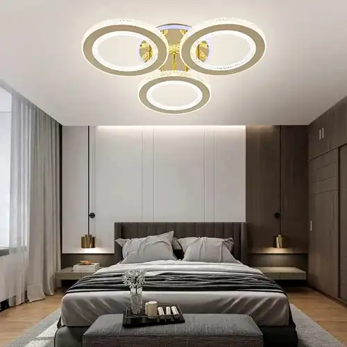 Lustra LED cu telecomanda, aurie, rotunda, 58W, trei tipuri de lumina calda/naturala/rece si RGB, dimabila, 57x57x11cm, aplicata, moderna 2638