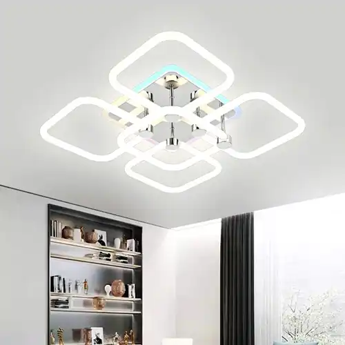 Lustra LED cu telecomanda, alba cu negru, patrata, 50W, trei tipuri de lumina calda/naturala/rece si RGB, dimabila, 55x55x11cm, aplicata, moderna 2632