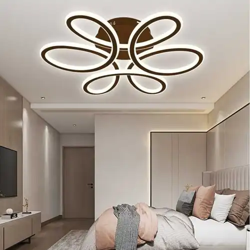 Lustra LED cu telecomanda, maro, rotunda, 230W, trei tipuri de lumina calda/naturala/rece, dimabila, 45x45x14cm, aplicata, moderna 3810