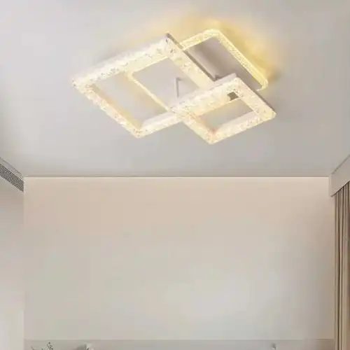 Lustra LED cu telecomanda, cristal, alba, patrata, 120W, trei tipuri de lumina calda/naturala/rece, dimabila, 33x33x13cm, aplicata, moderna 3723