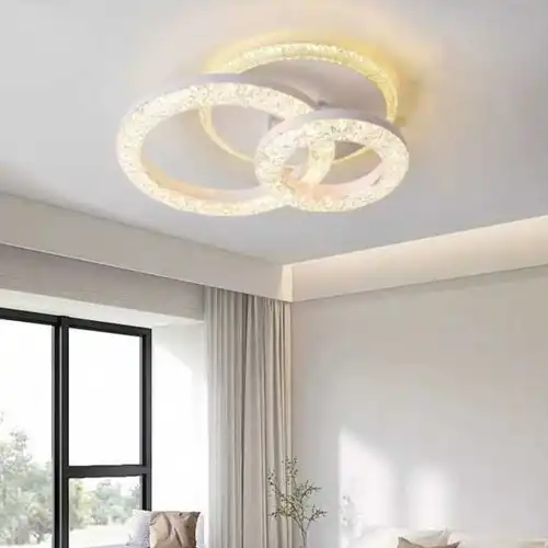 Lustra LED cu telecomanda, cristal, alba, rotunda, 80W, trei tipuri de lumina calda/naturala/rece, dimabila, 45x26x13cm, aplicata, moderna 3722