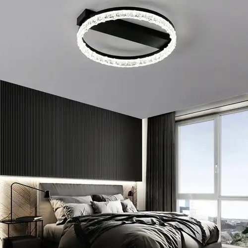 Lustra LED cu telecomanda, neagra, rotunda, 80W, trei tipuri de lumina calda/naturala/rece, dimabila, 52x50x10cm, aplicata, moderna 3190